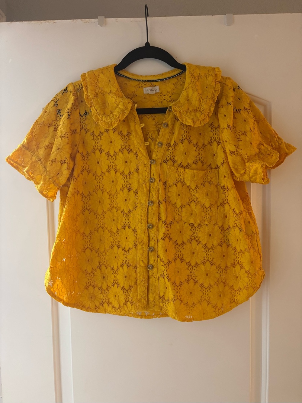 Pilcro Anthropologie Keira Yellow Lace Peter Pan Collar Blouse - Picture 6 of 6